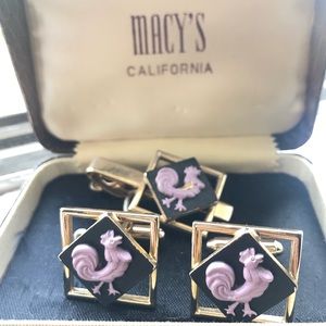 Rooster vintage tie clip and cufflinks
